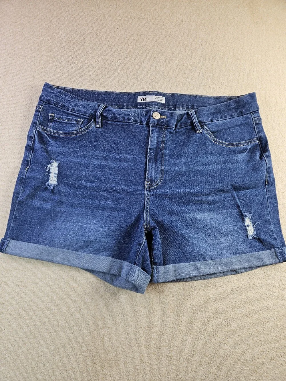 YMI Curvy Fit Ultra High Rise Denim Shorts Womens Size 18 Cuffed Distressed